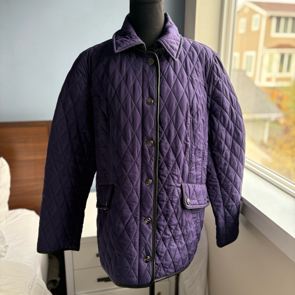 Chico's Rich Purple Diamond Quilted Barn Jacket Button Up Coat - Pockets - Picture 4 of 17